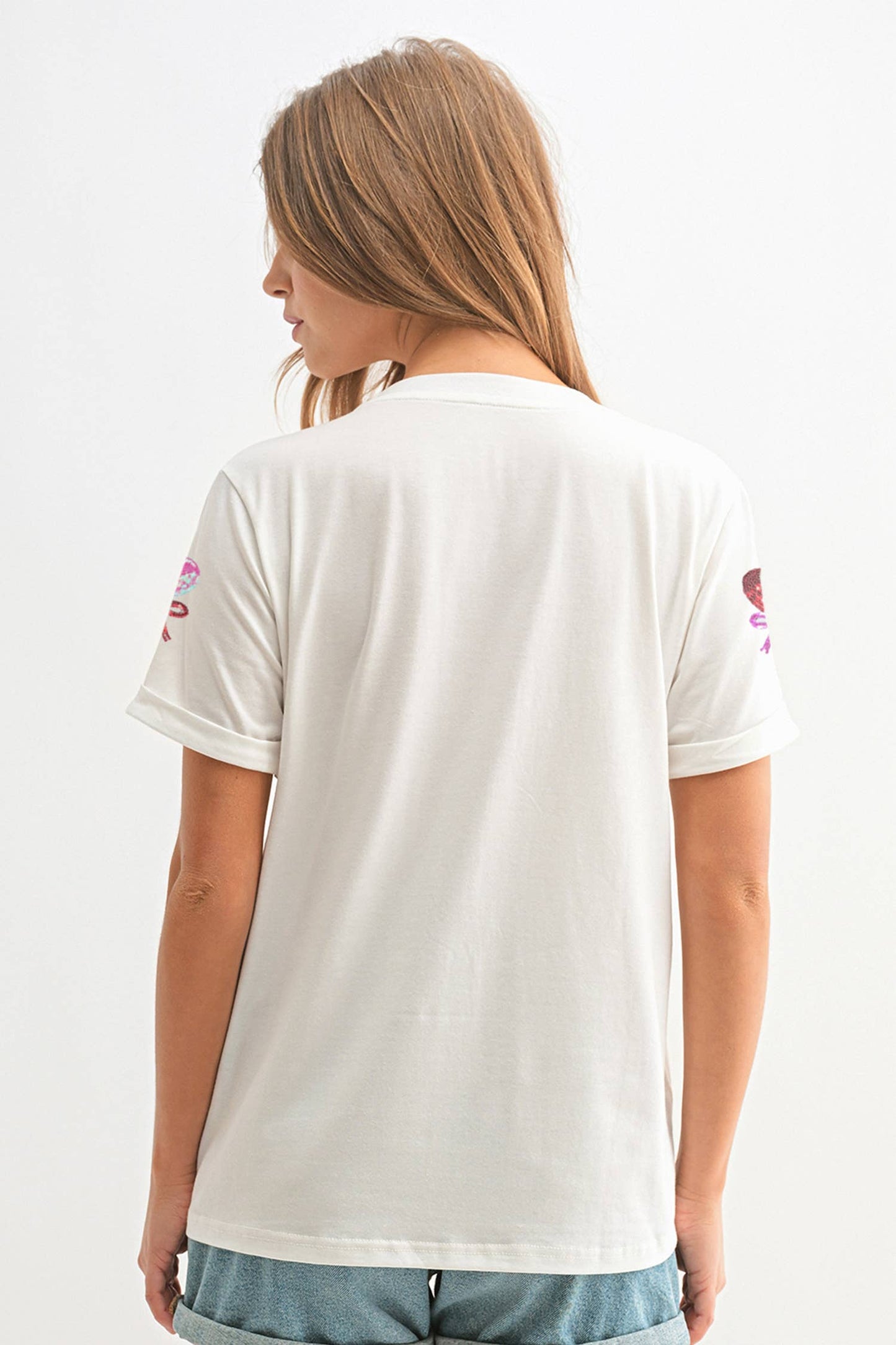 Valentines Sequin Bow Heart Tee