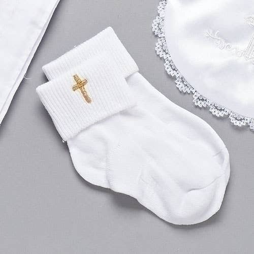 Baptism Socks with Cross Embroidered