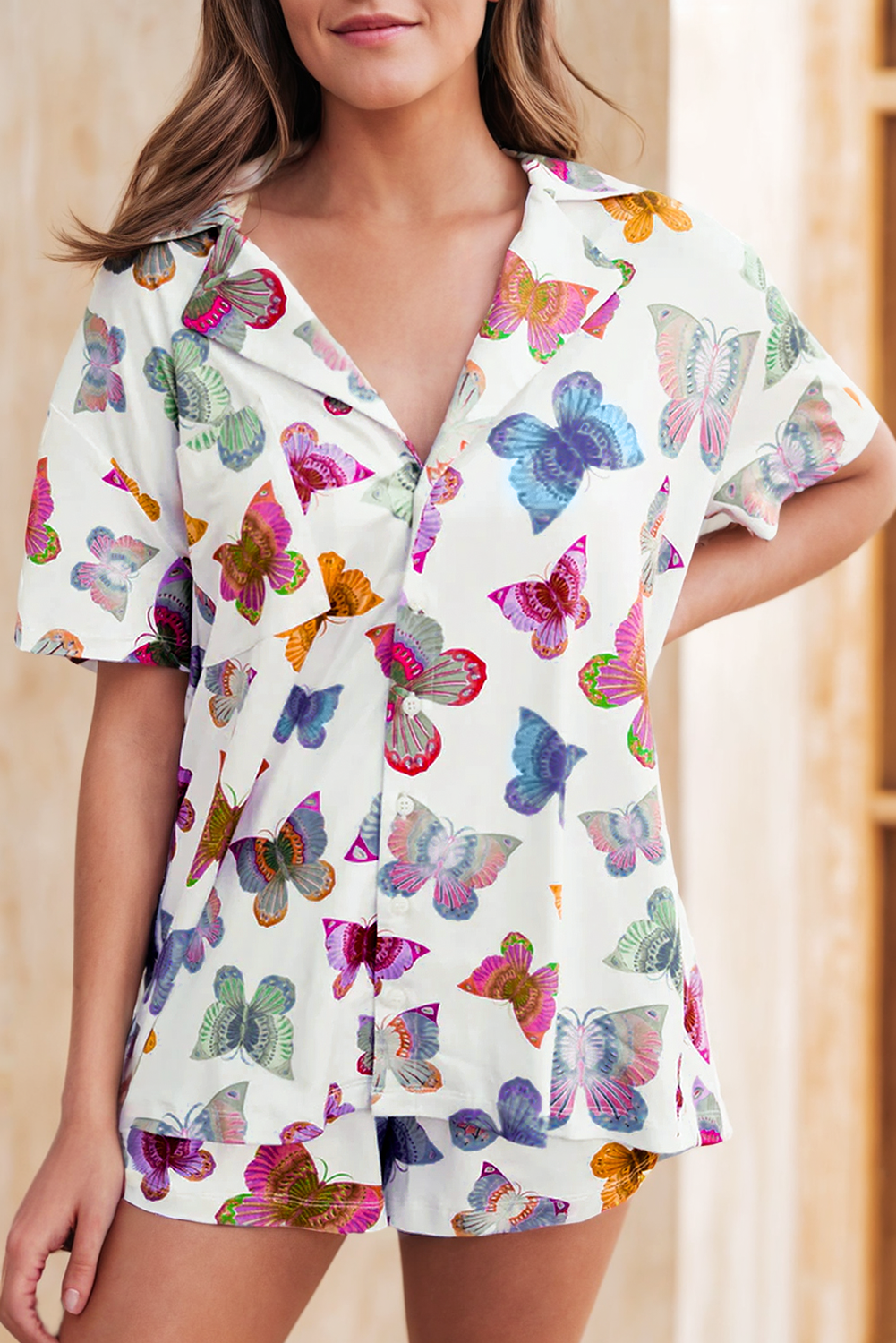 Sunday Morning Rainbow Butterfly-Printed Pajamas Set