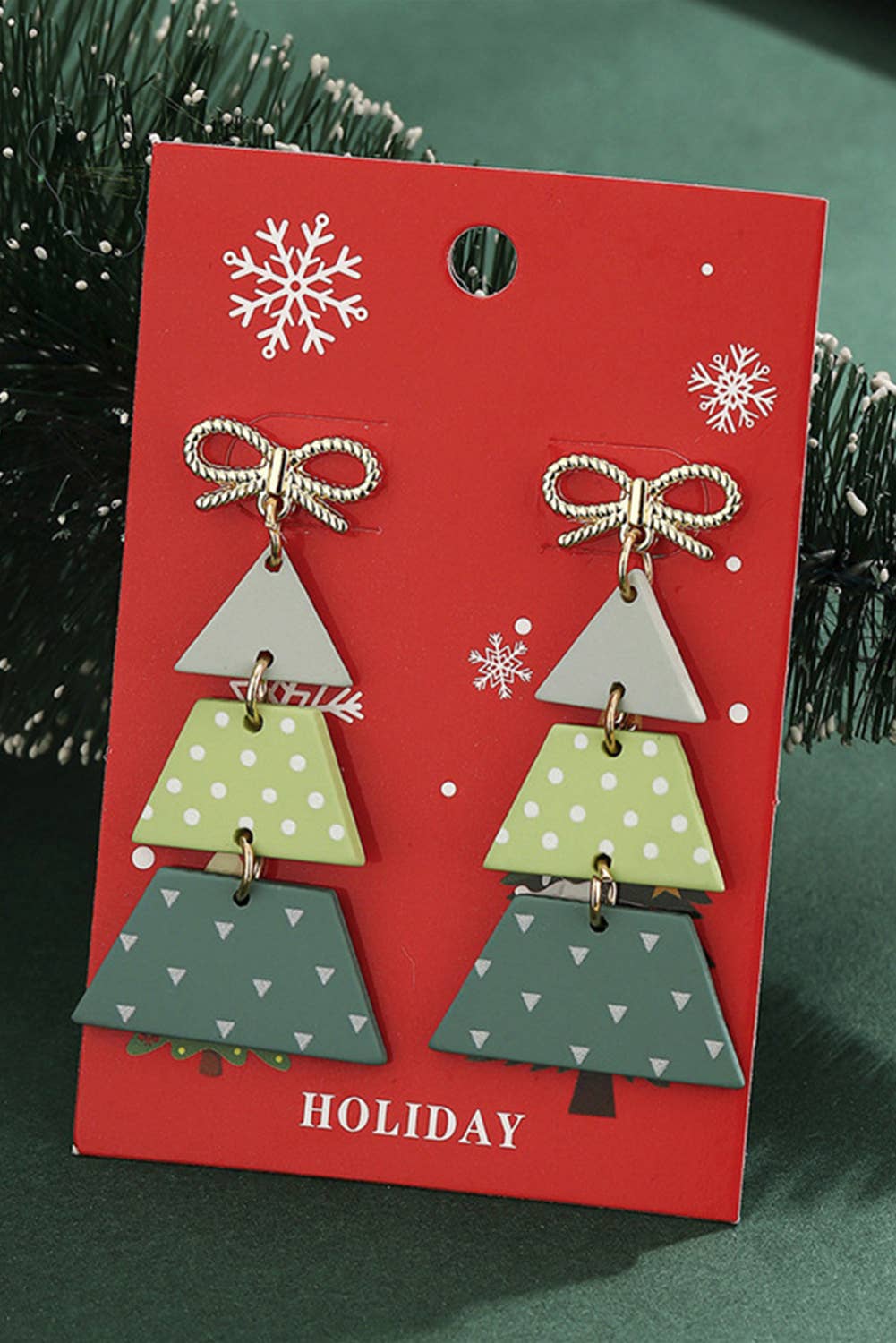 Geometric Christmas Tree Dangle Bow Earrings