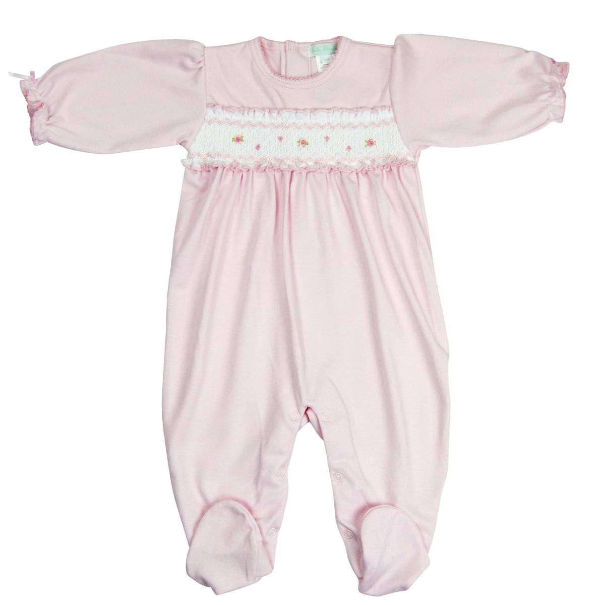 Pink hand smocked baby girl footie