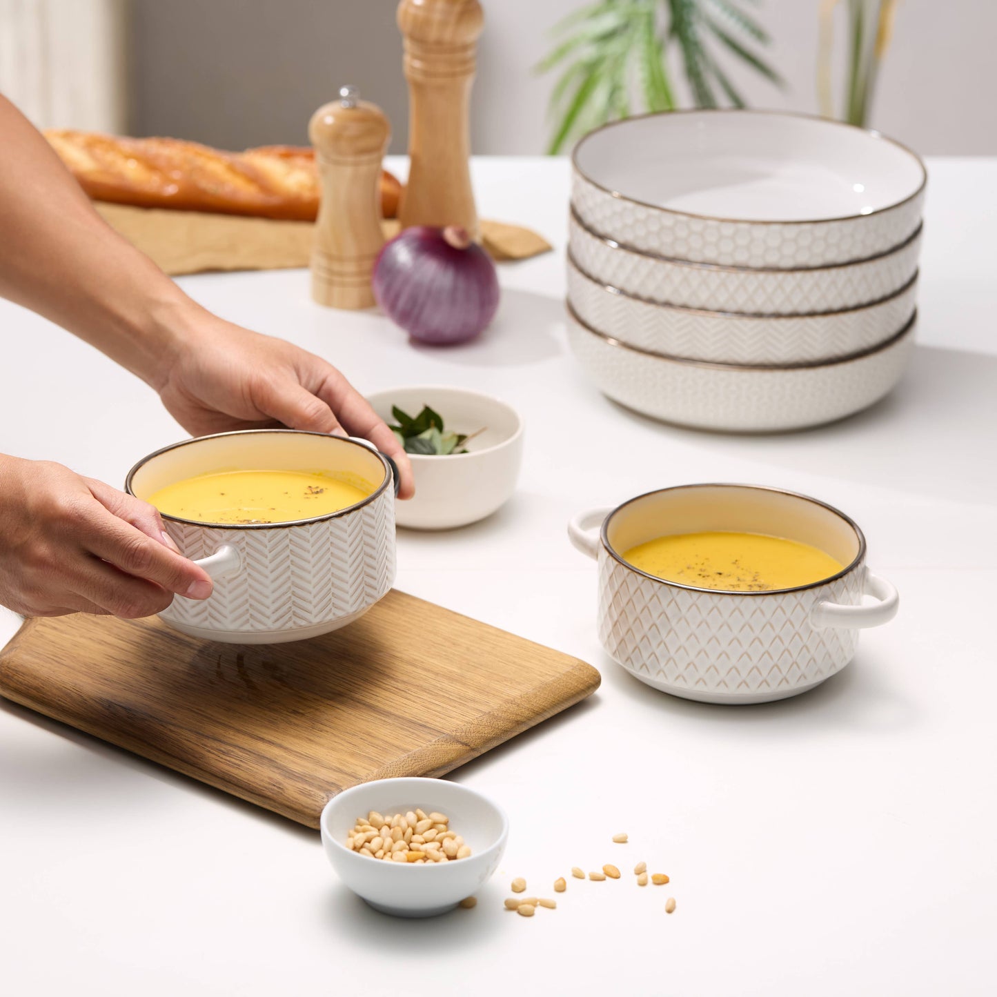 Kook Ceramic Soup Bowl with Handles, 26.5 oz