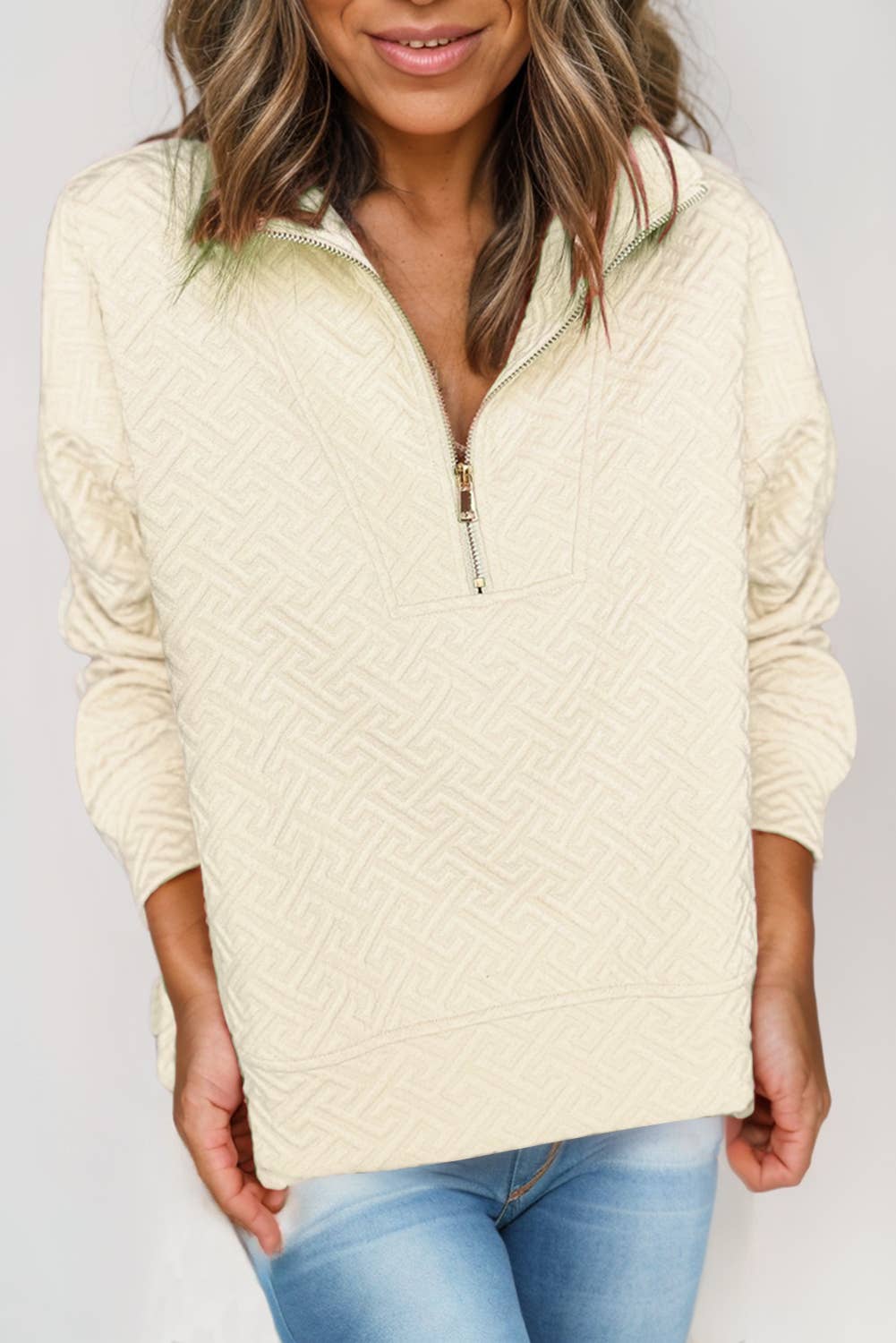 Textured `Collared Zipper Front Sweatshirt