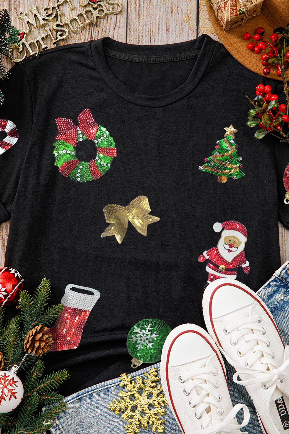 Sequin Christmas Graphic T Shirt