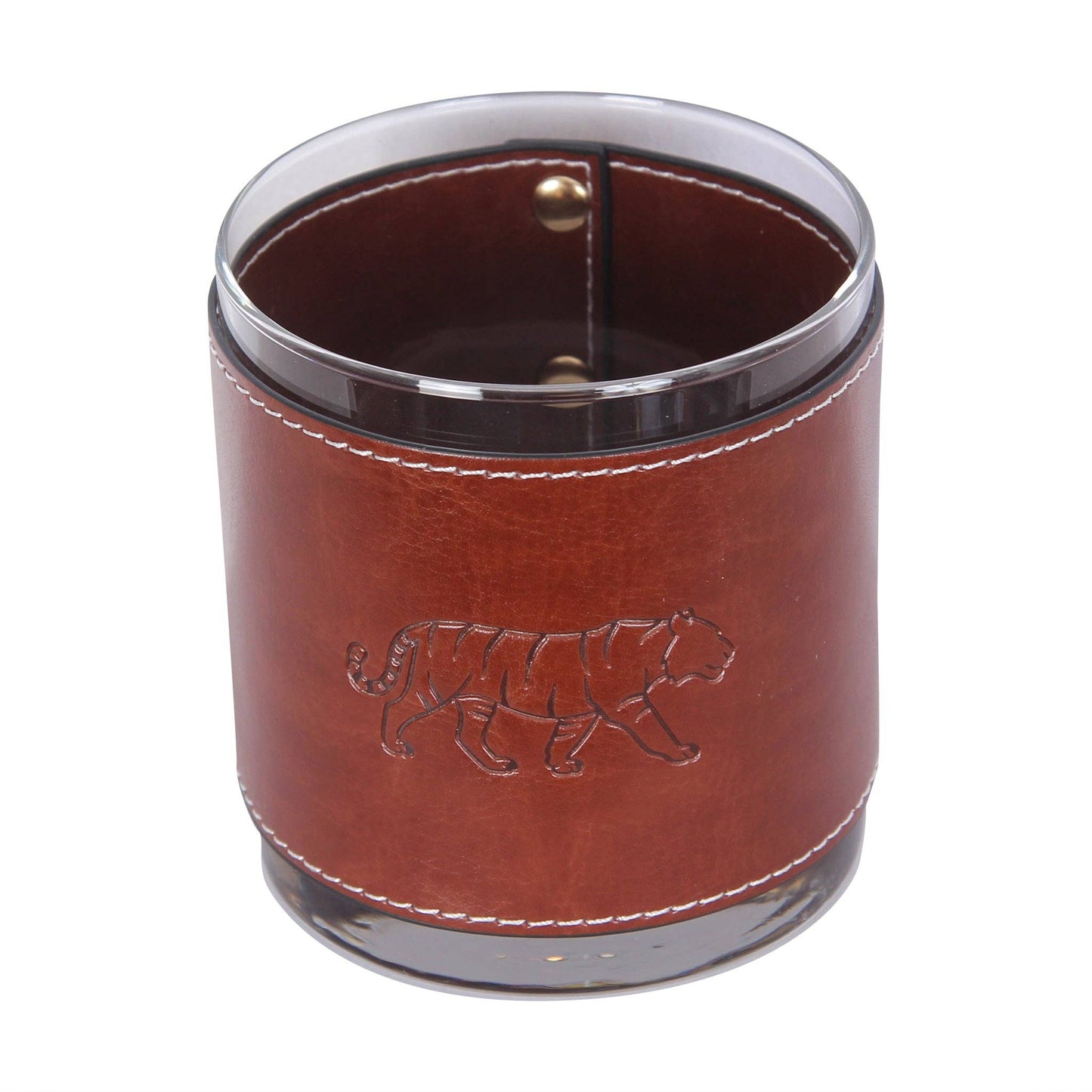 Tiger Outline Faux Leather Rocks Glass