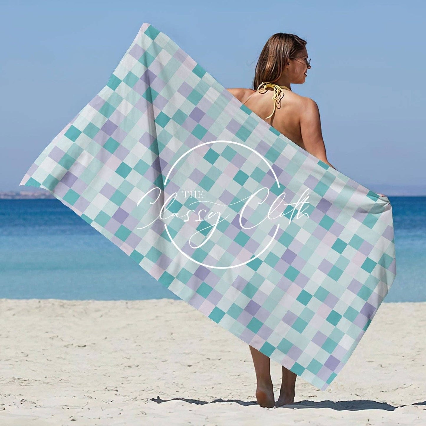 Beach Towel- Aqua Checkered