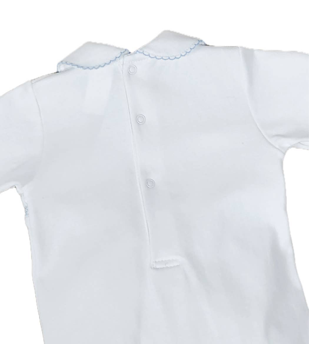 Eden Blue collection smocked baby boy footie