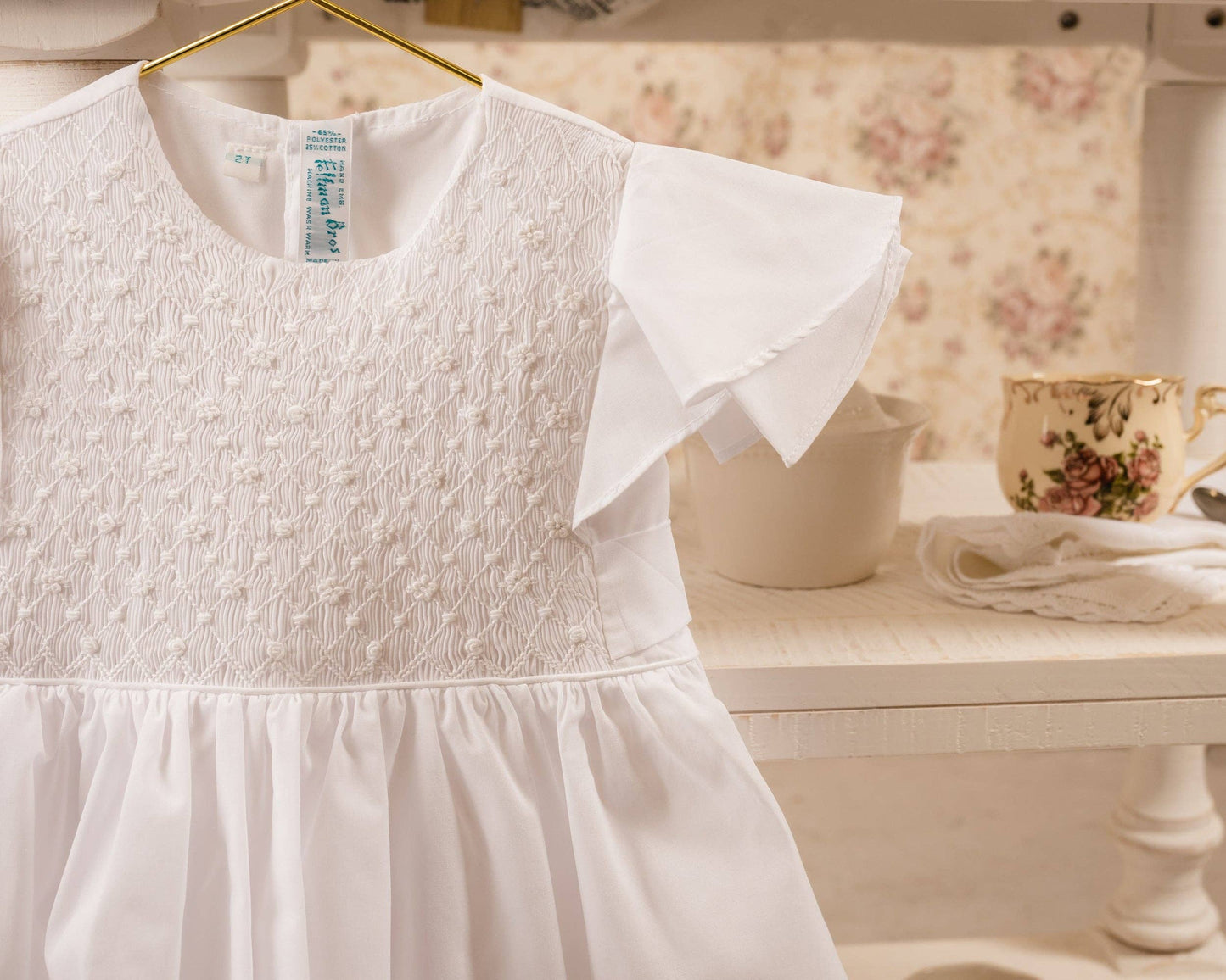 White Elegant Smocked Wedding Dress