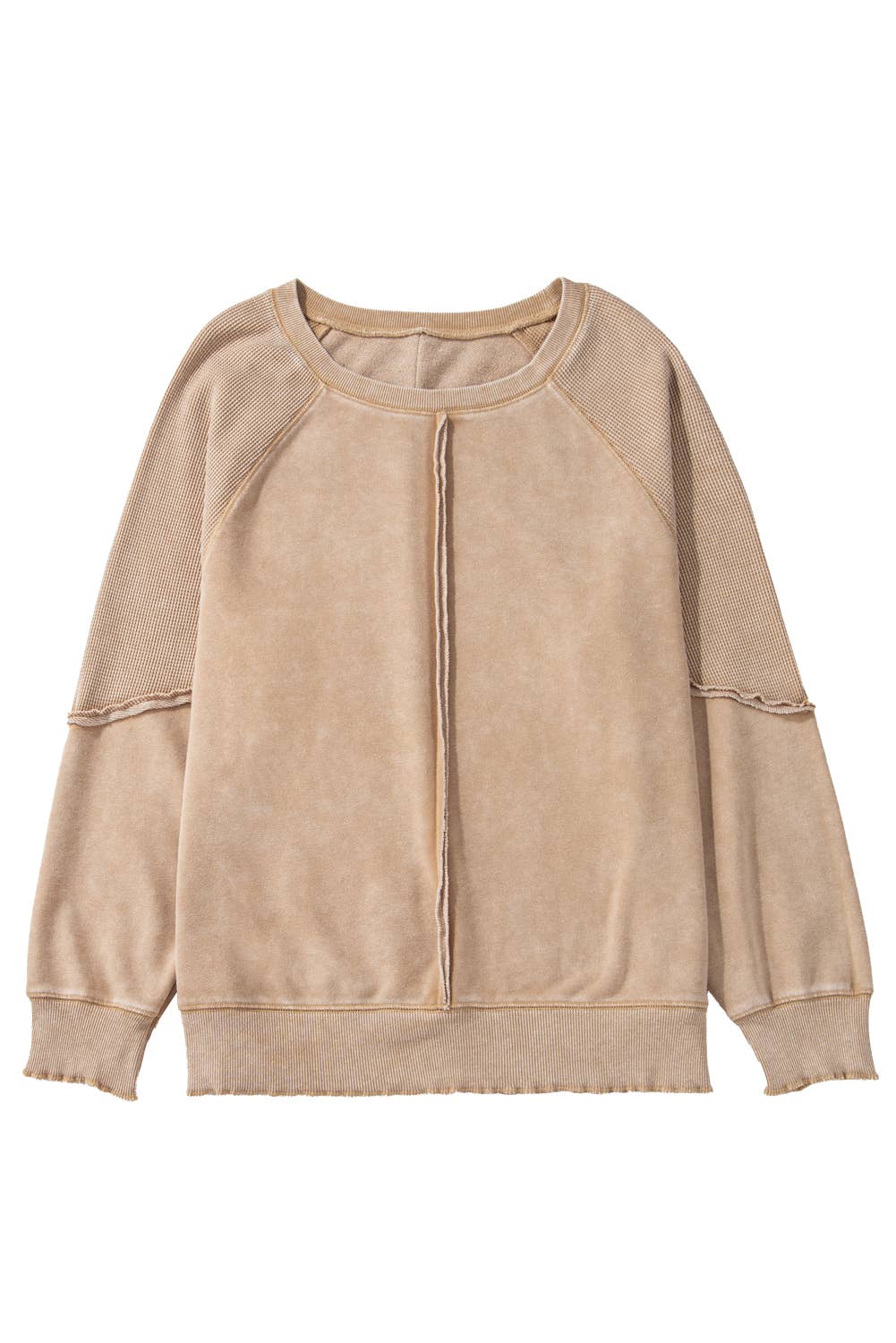 Waffle Knit Patchwork Long Sleeve Sweatshirt
