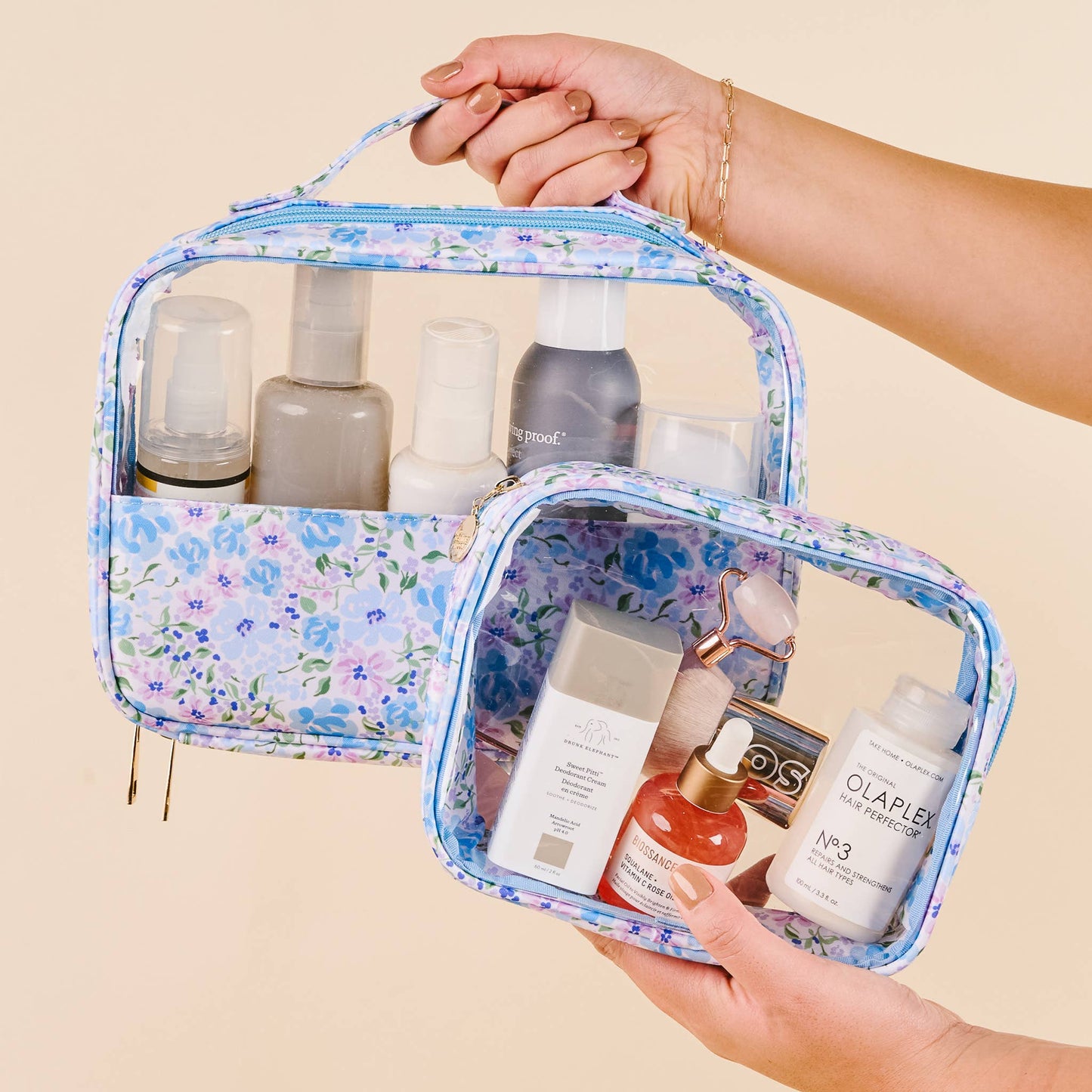 Clearly Chic Cosmetic Bag Set - Secret Garden Blue