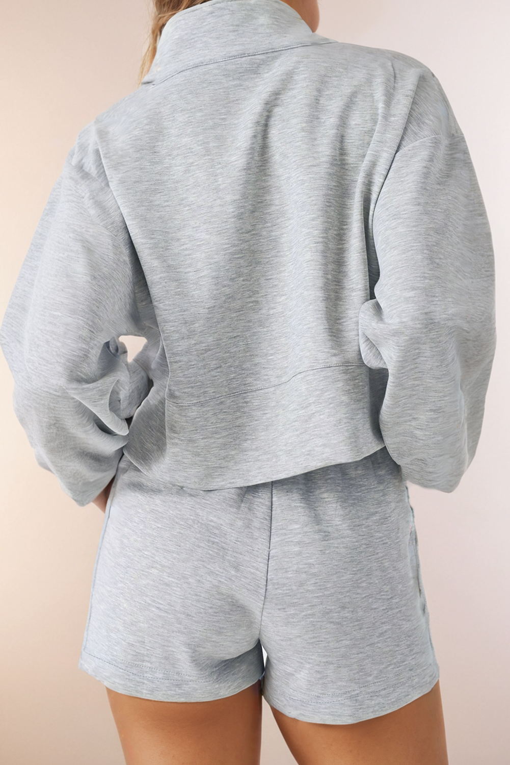Womens Half Zip Long Sleeve Sweatshirt and Shorts Lounge Set