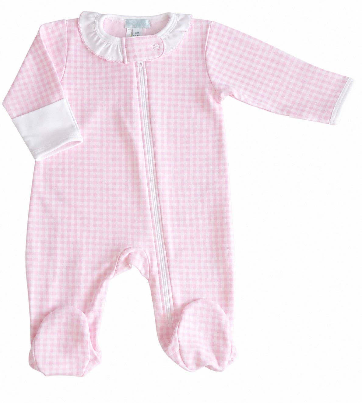 Baby Girl's "Pink Checks" Zipper Pima Cotton Footie