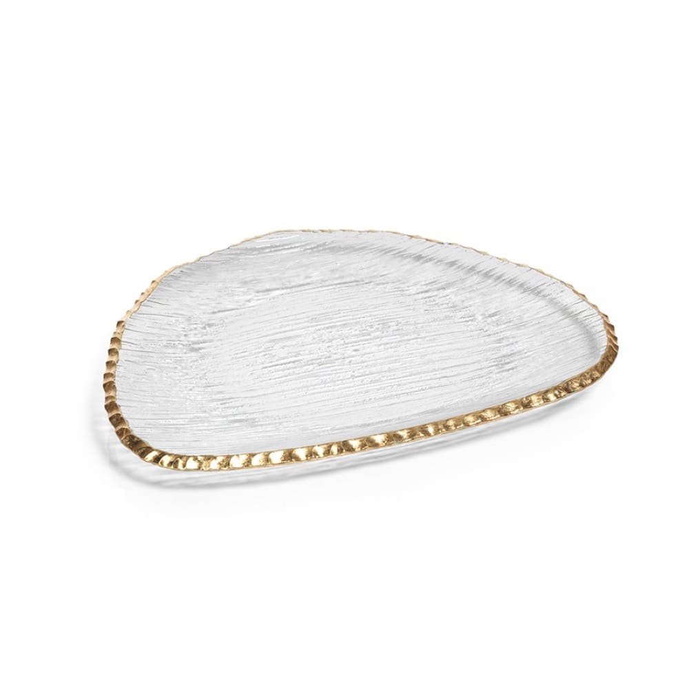 Large Clear Organic Shape Plate w/Gold Rim