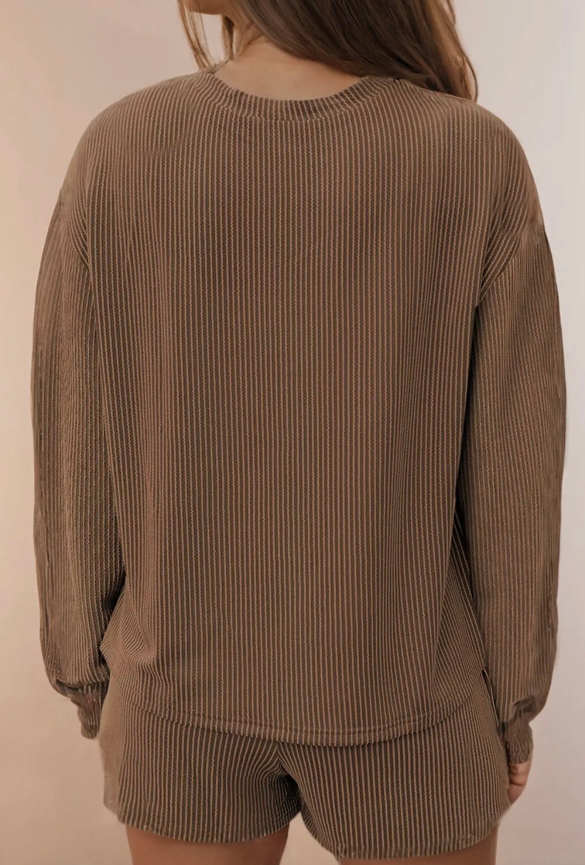 Ribbed Knit Long Sleeve Top & Short Set