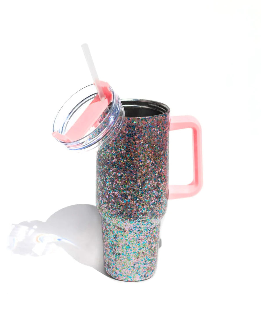 glitter party stainless steel insulated oversized sipper tumbler with straw