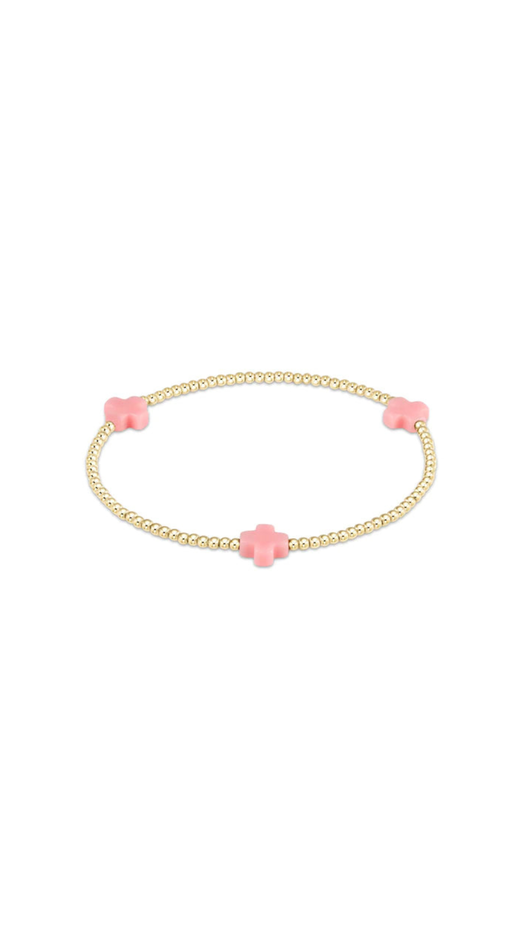 Enewton Signature Cross Gold Pattern 2mm Bead Bracelet-Pink