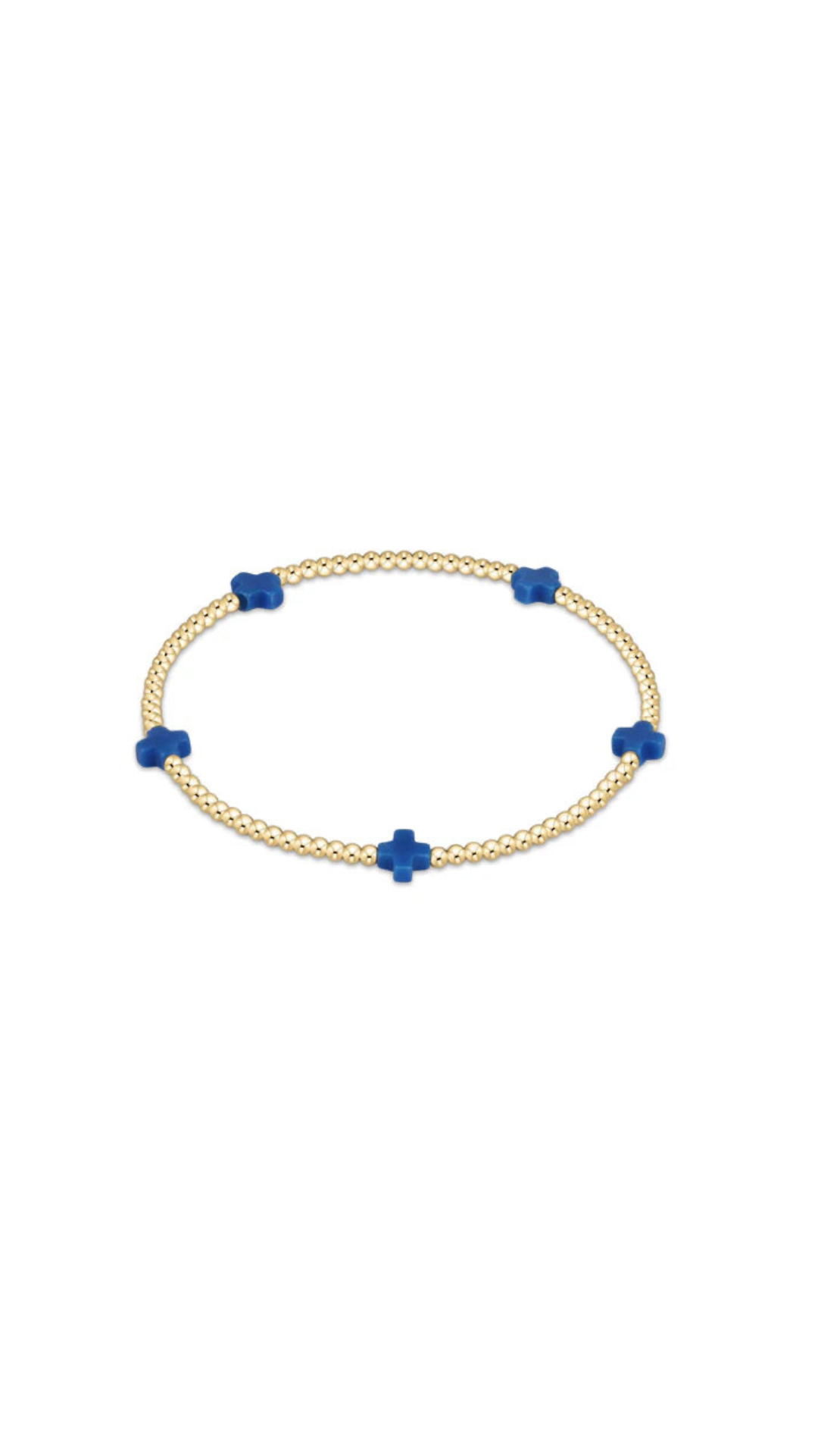 Enewton Signature Cross Small Gold Pattern 2mm Bead Bracelet-Cobalt