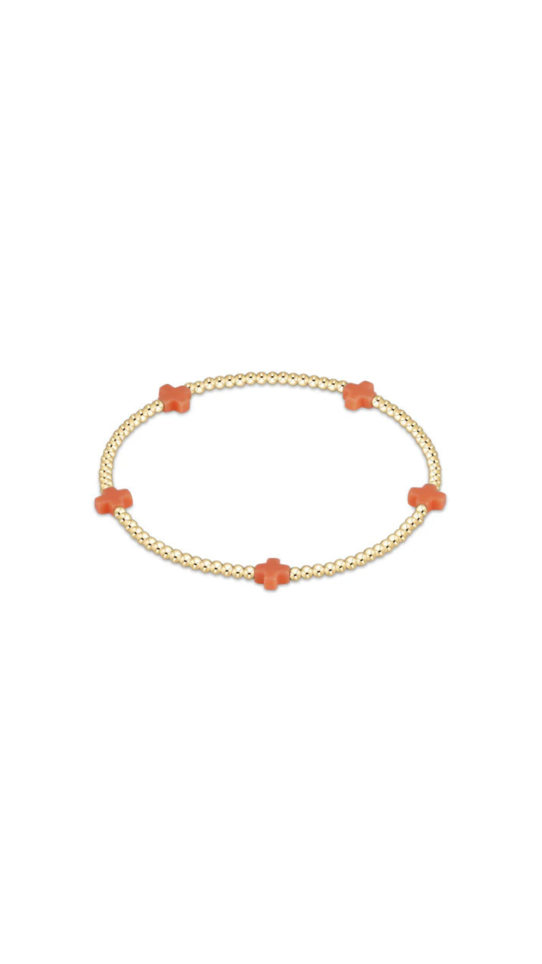 Enewton Signature Cross Small Gold Pattern 2mm Bead Bracelet-Coral