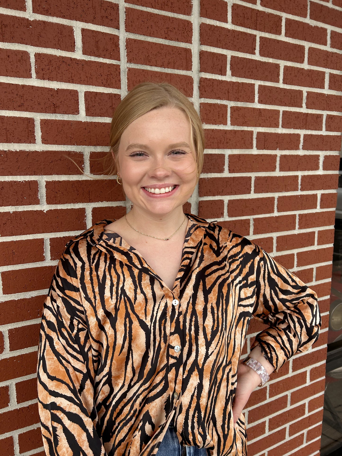 Button Down Tiger Print Shirt