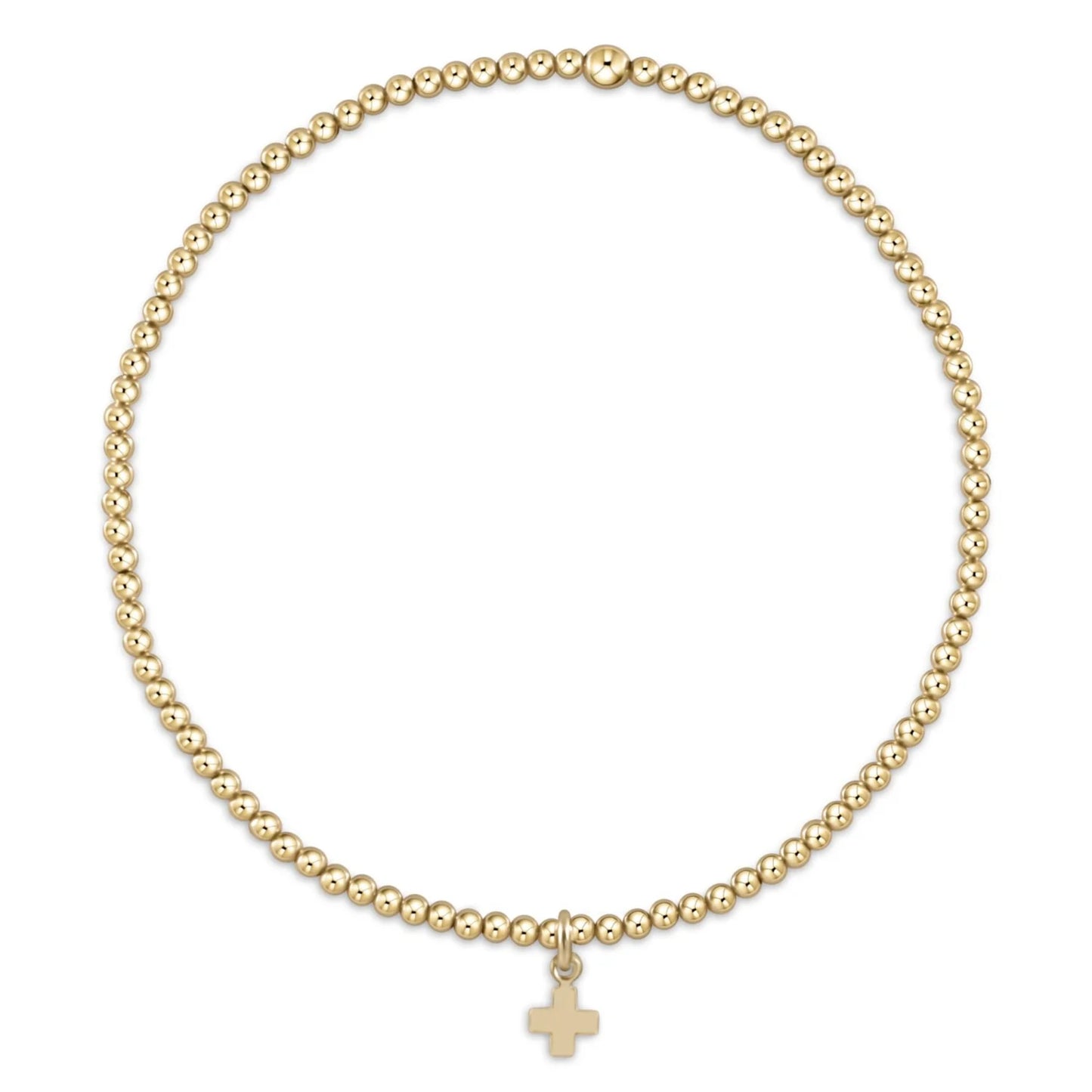 E Newton Classic Gold 2mm Bead Bracelet - Signature Cross Small Gold Charm