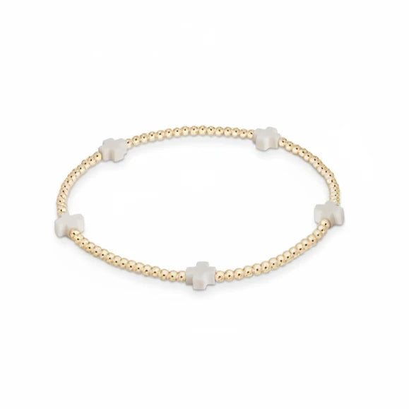 Enewton Signature Cross Small Gold Pattern 2mm Bead Bracelet - Off White