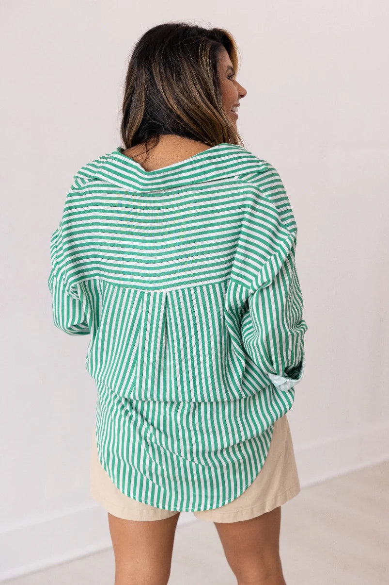 The Kathryn Button-Up // Striped Green