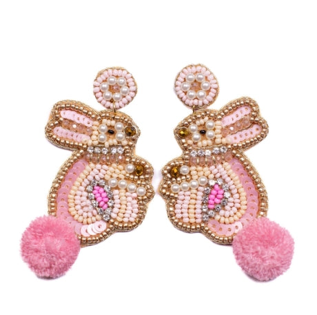 Bunny Tail Beaded Earrings