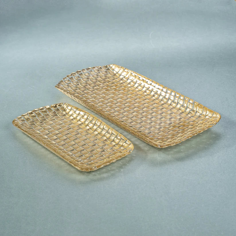 Braided Rectangular Gold Glass Tray