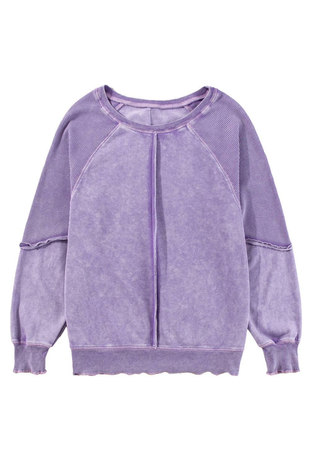 Waffle Knit Patchwork Long Sleeve Sweatshirt