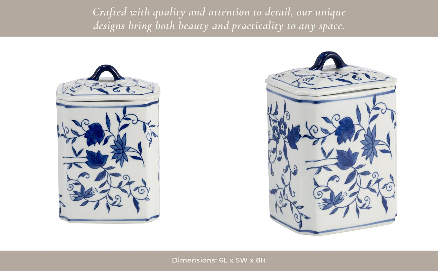 Decorative Jar - Blue Ceramic Chinoiserie Floral Lidded, 9in