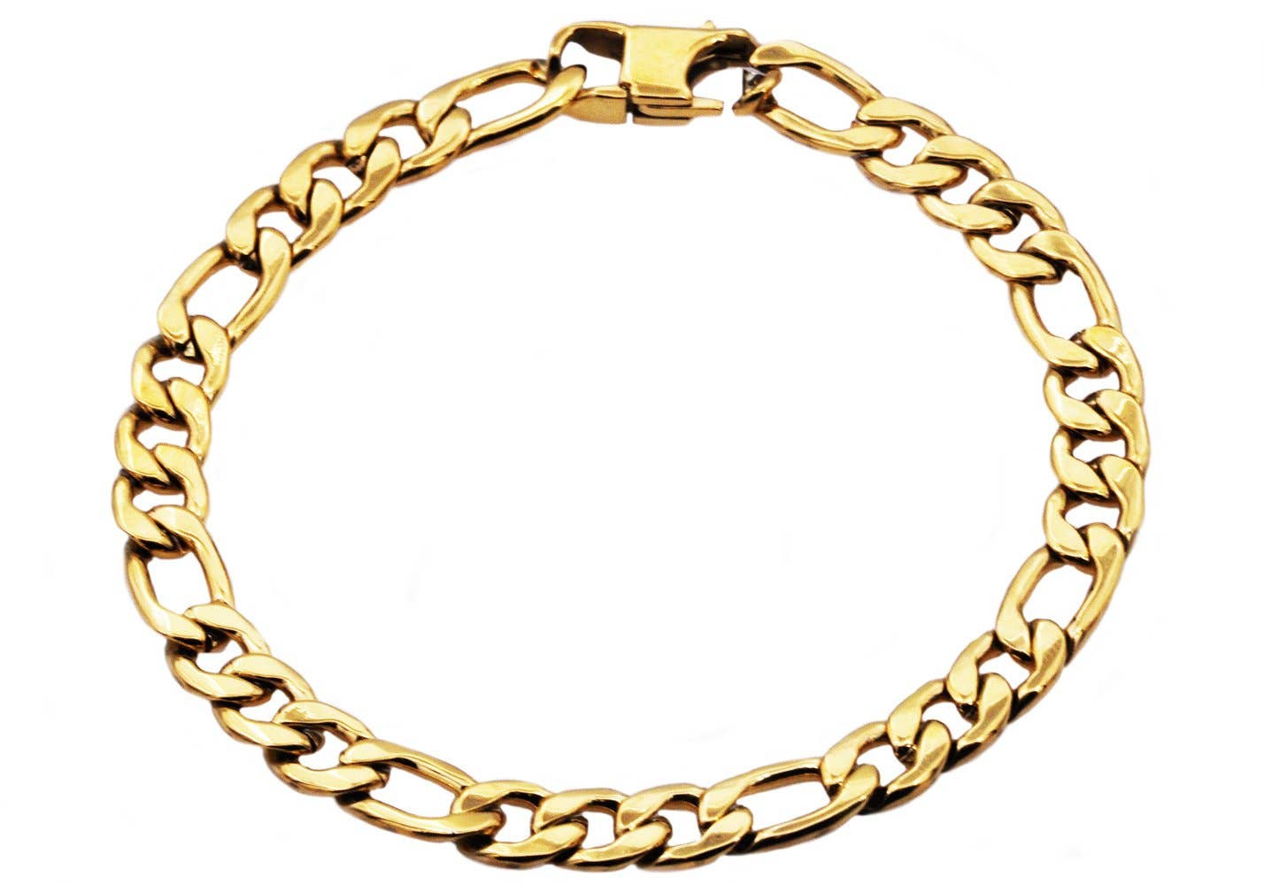 Gold Plated Figaro Link Chain Bracelet for Men
