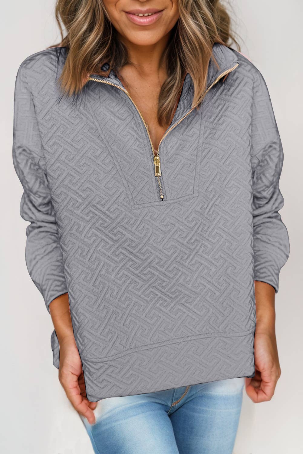 Textured `Collared Zipper Front Sweatshirt