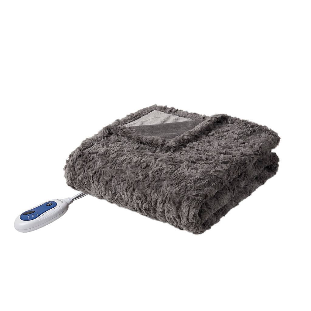 Oversized Faux Fur Heated Throw 50x70, Dark Grey