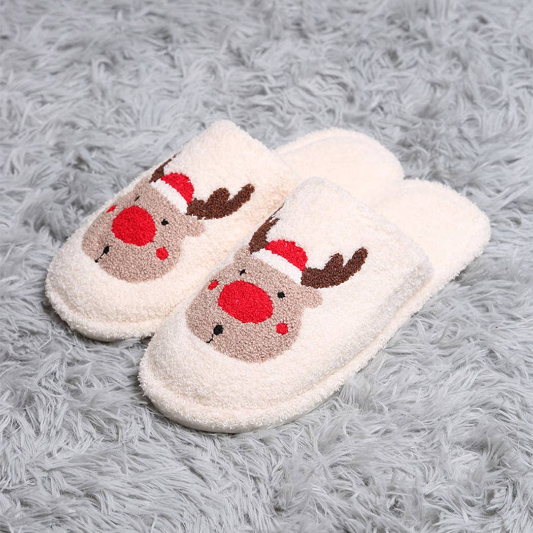Reindeer Embroidered Christmas Slippers