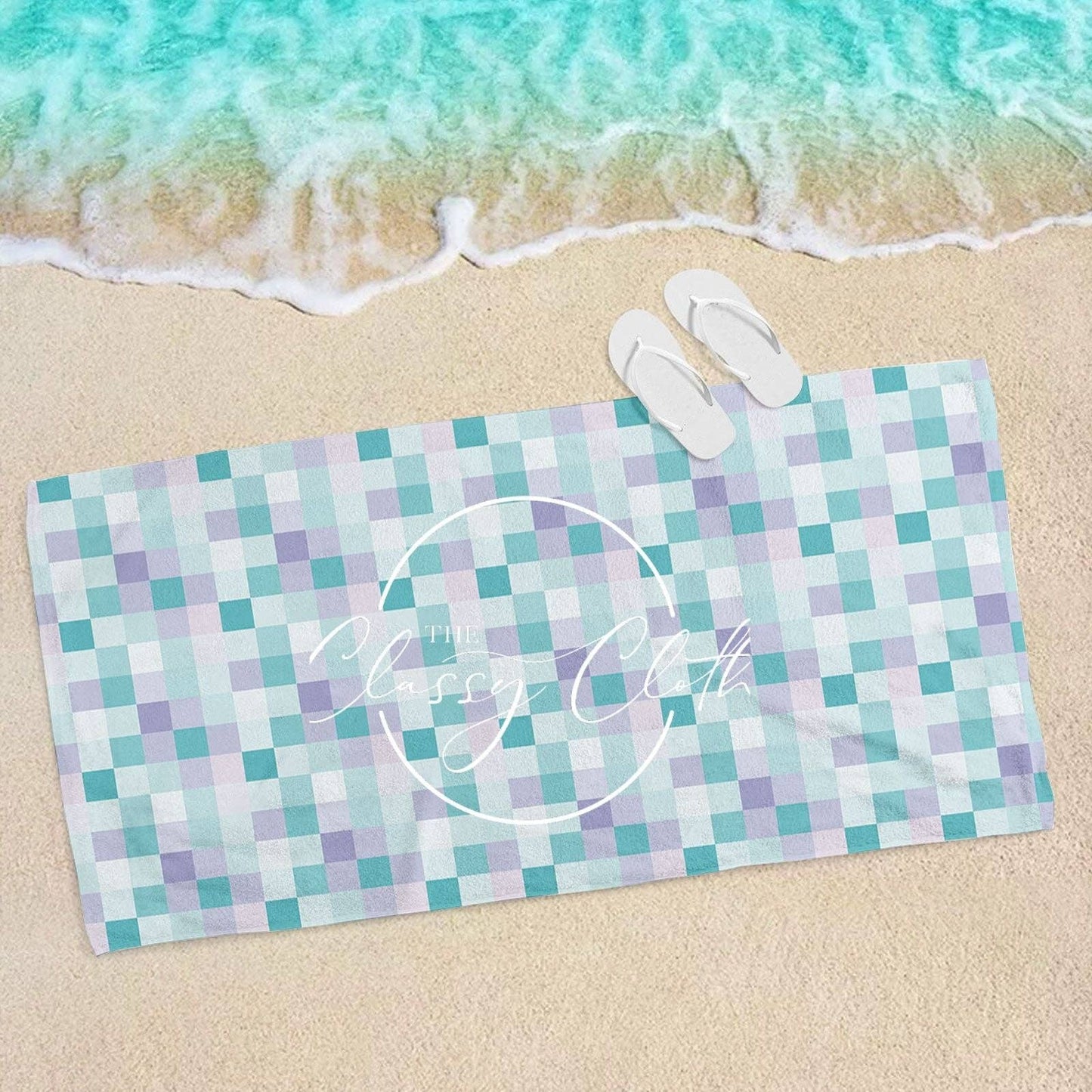 Beach Towel- Aqua Checkered
