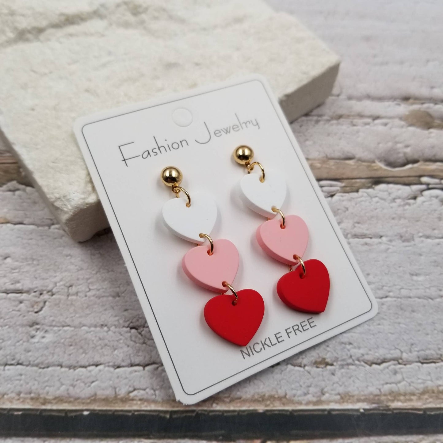 3 Colored Hearts Earrings