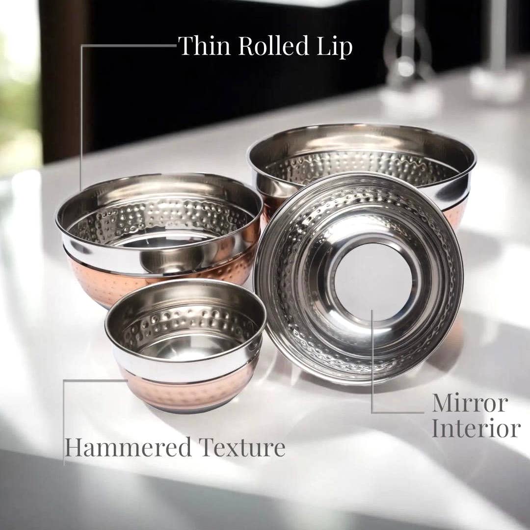 4 Piece Two Tone Stainless Steel Hammered Mixing Bowl Set
