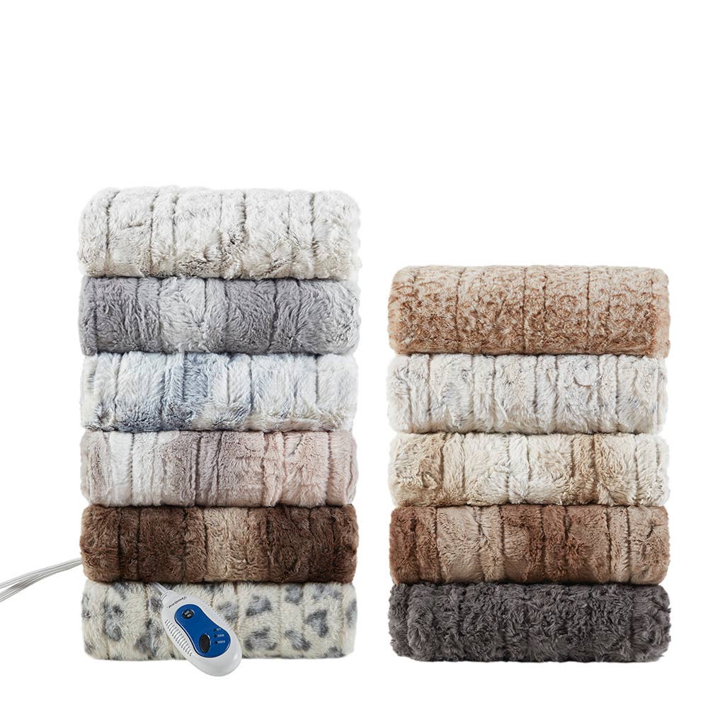 Oversized Faux Fur Heated Throw 50x70, Dark Grey