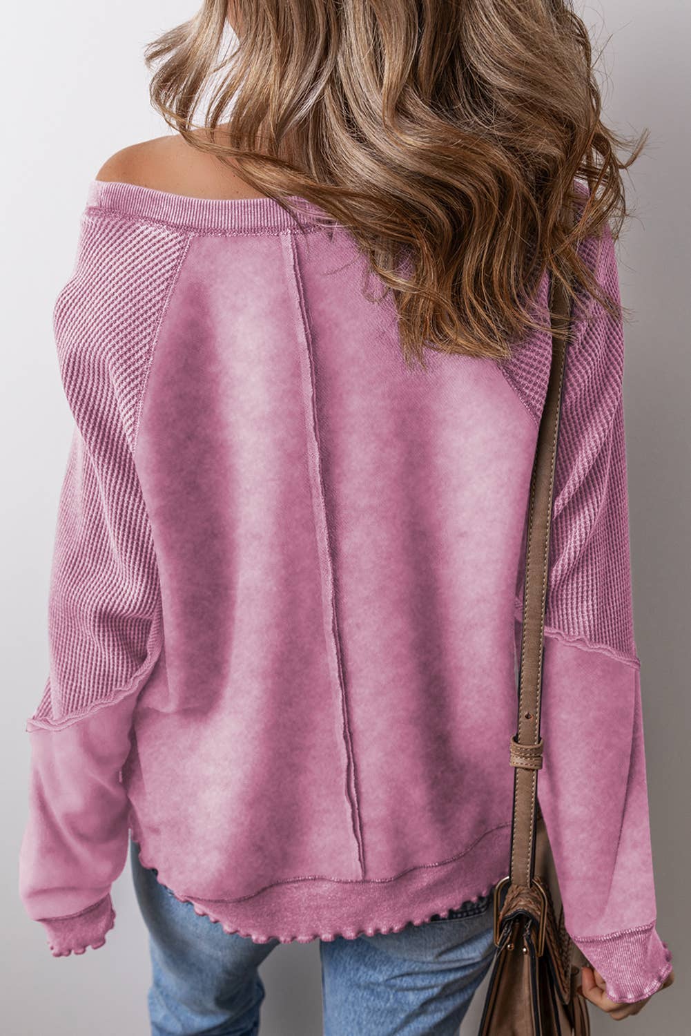 Waffle Knit Patchwork Long Sleeve Sweatshirt