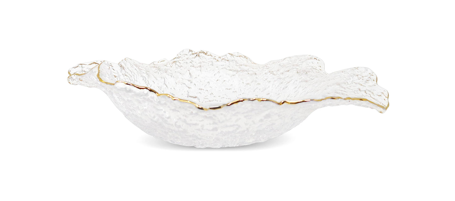 Hammered Glass Ruffled Bowl With Gold Trim