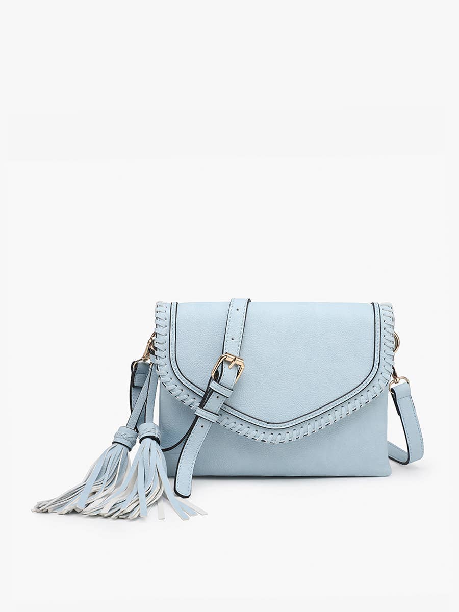 Sloane Flapover Crossbody w/ Whipstitch and Tassel