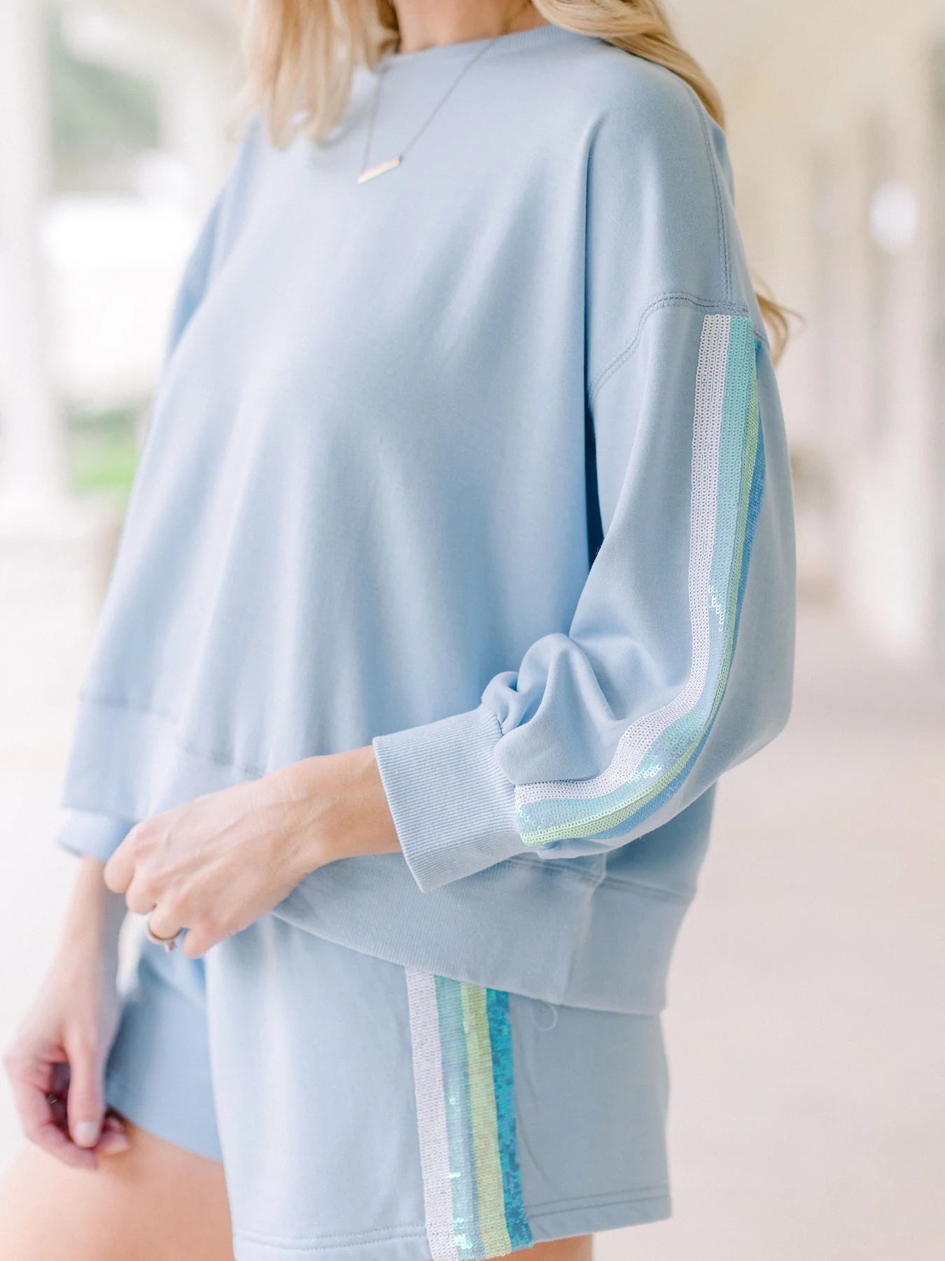Blue Sequin Stripes Millie Set