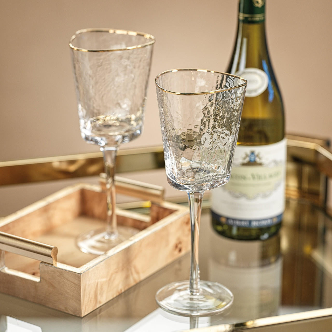 Triangular Stemmed Wine Glass w/Gold Rim