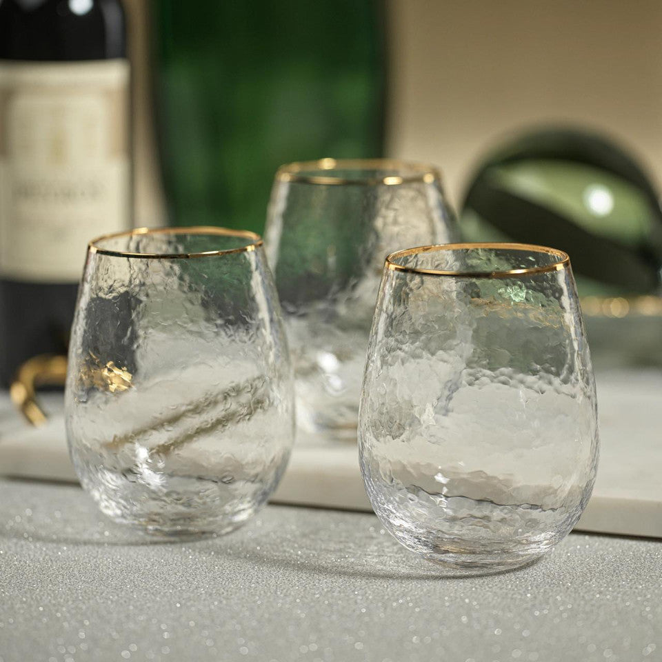 Stemless Wine Glass w/Gold Rim