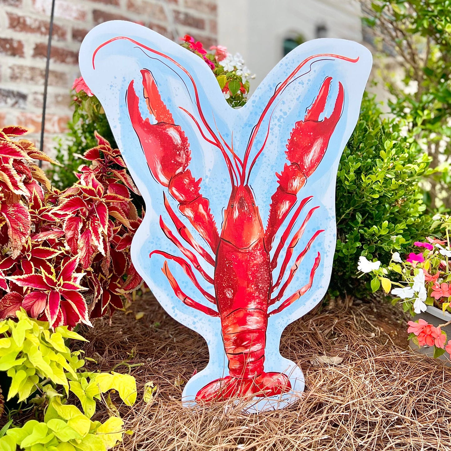 Large Painted Crawfish with Blue Splash Garden Stake