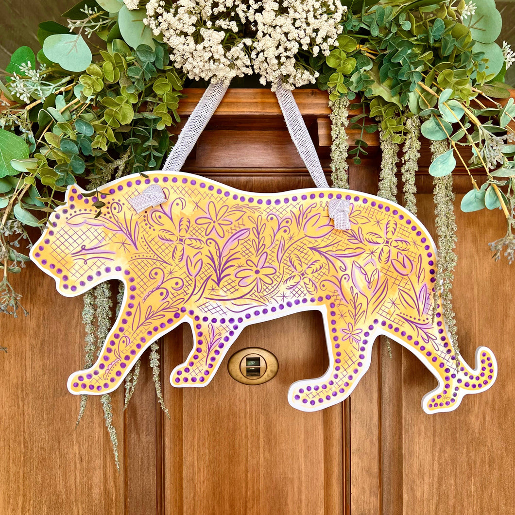 Chinoiserie Purple and Gold Tiger Door Hanger