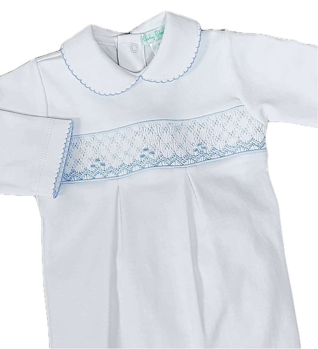 Eden Blue collection smocked baby boy footie