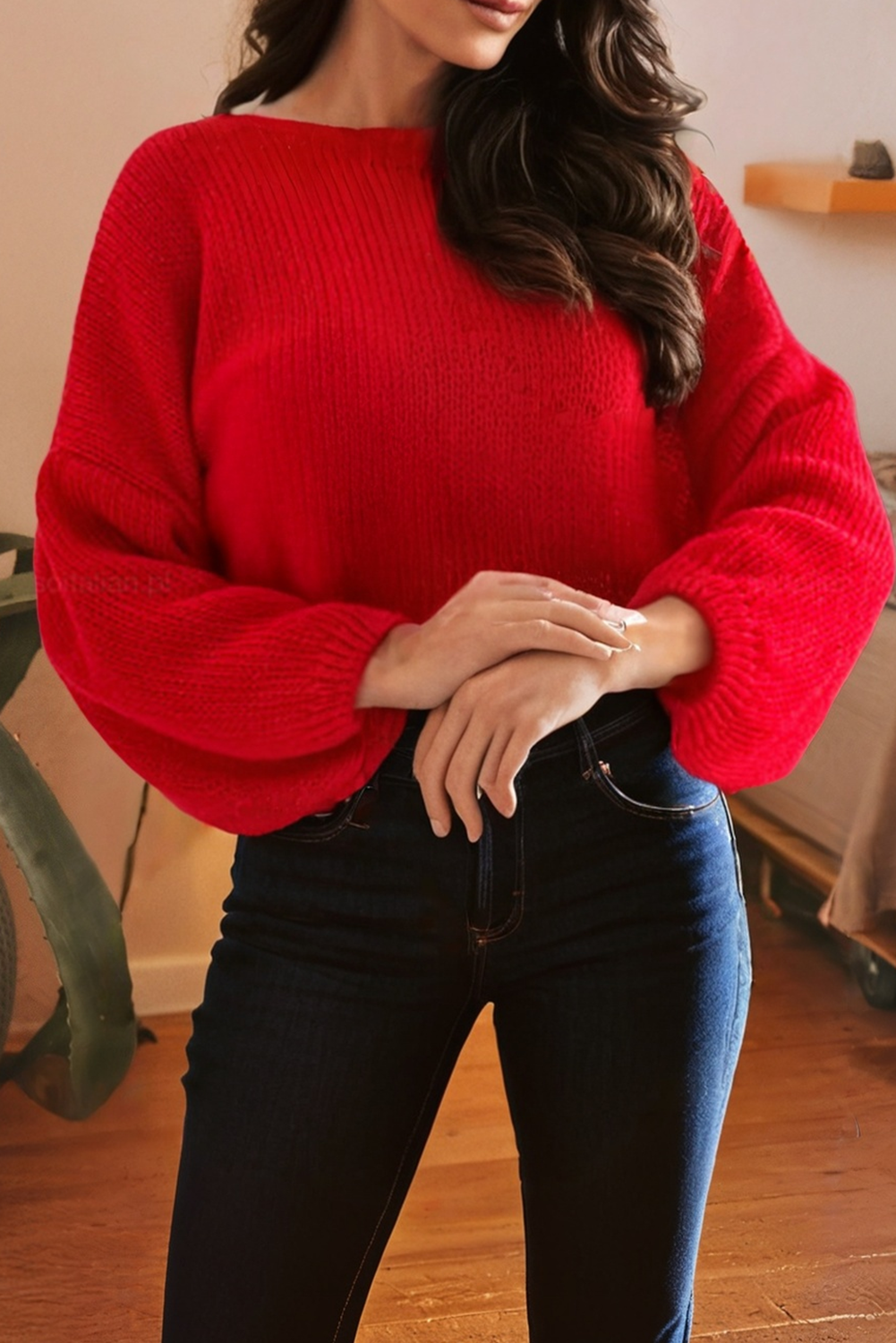 Bow Backless Bubble Sleeve Sweater