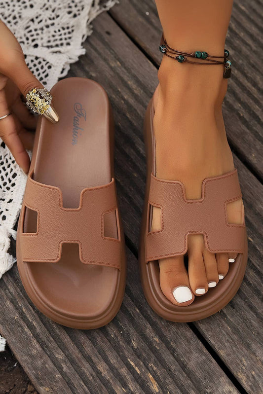 Cutout Design Open Toe Platform Slides