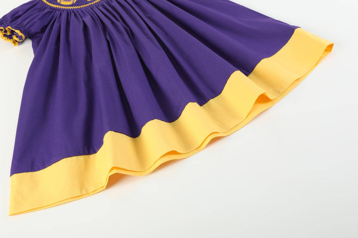 Purple and Gold Football Smocked Dress